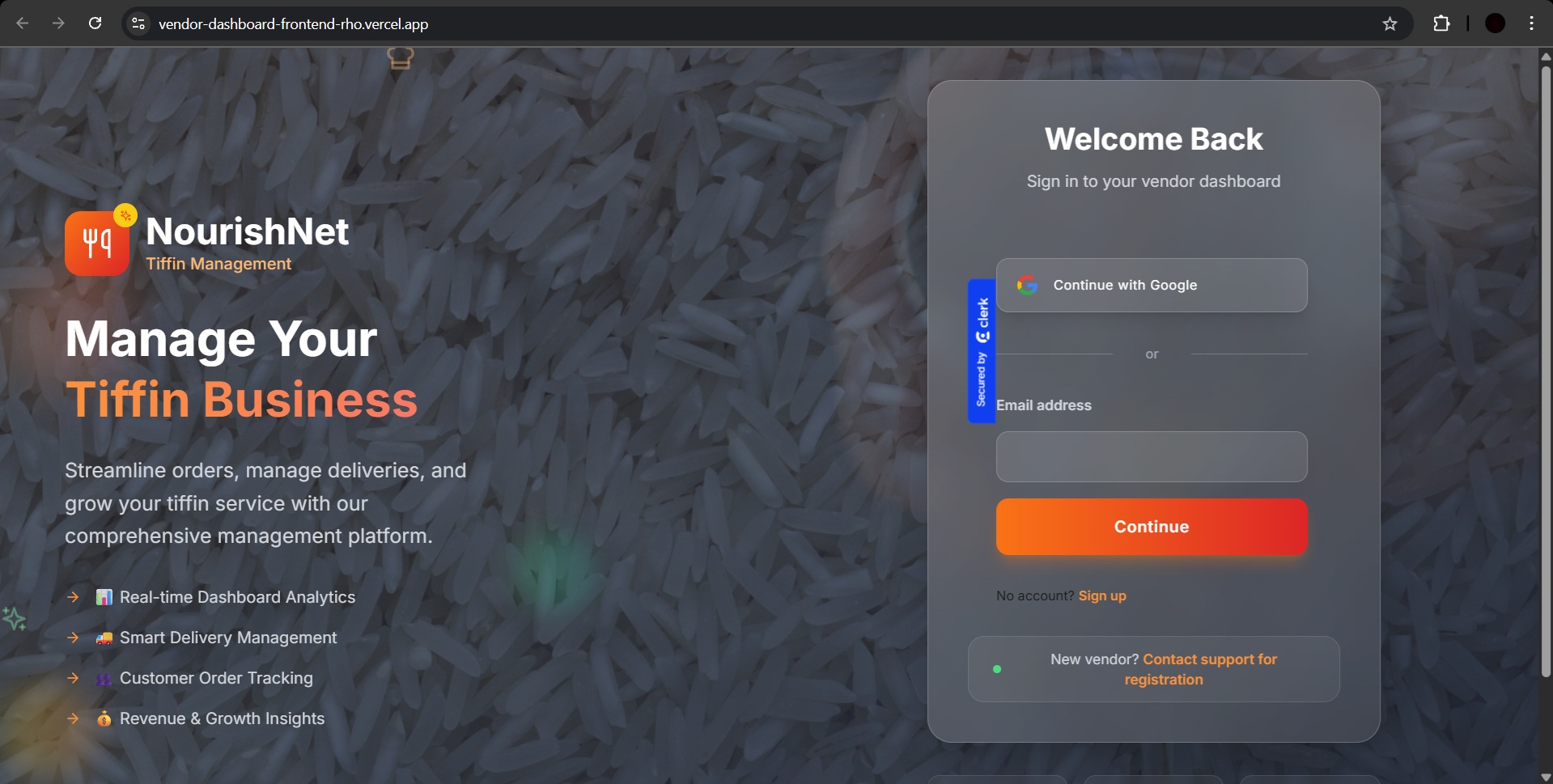 Tiffin Vendor Management - Vendor Interface